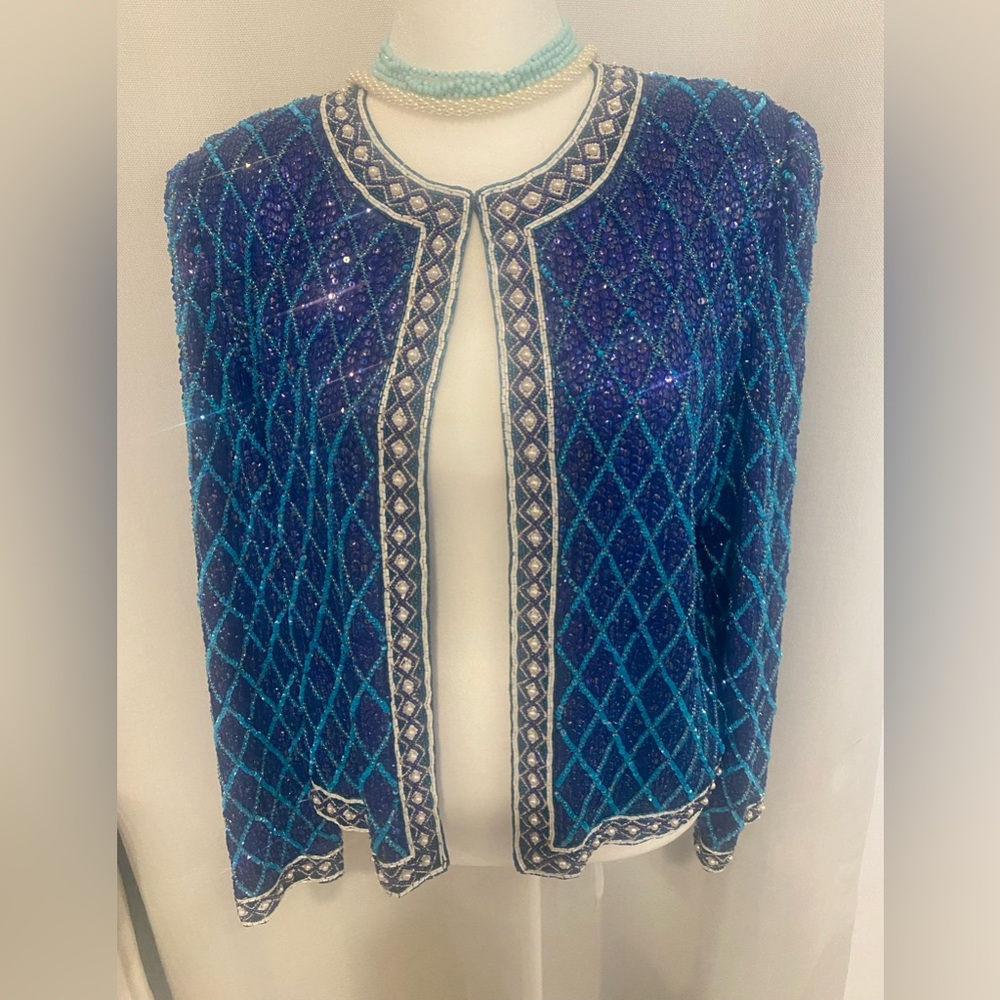 Vintage Nipon Blue and Purple Beaded Sequin Jacket